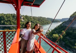 Whirlpool Aero Car crossing the Niagara Gorge during 2023 season after refurbishment