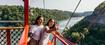 Whirlpool Aero Car crossing the Niagara Gorge during 2023 season after refurbishment