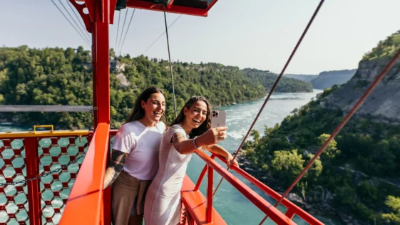 Whirlpool Aero Car crossing the Niagara Gorge during 2023 season after refurbishment