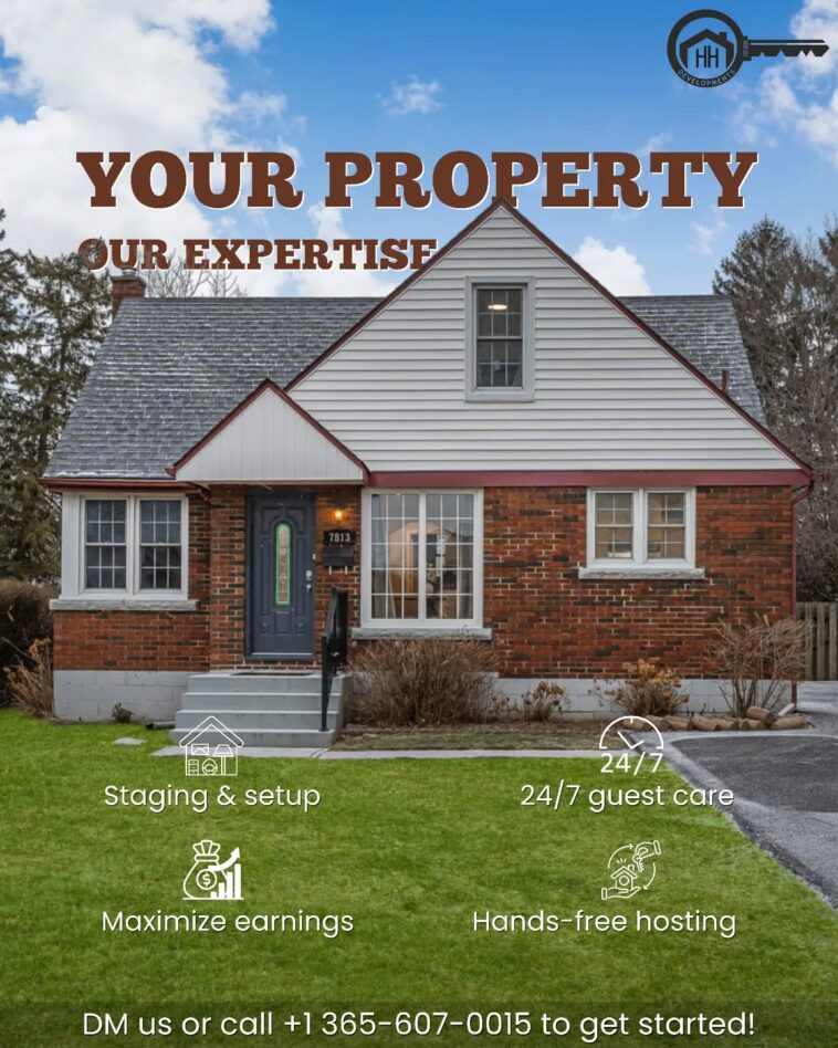 HAH Developments team performing lawn maintenance at a residential property in Niagara Falls