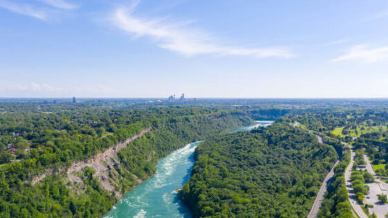 Scenic landscape view of Ontario, Canada featuring natural forests, rivers, and hiking trails in Niagara Parks