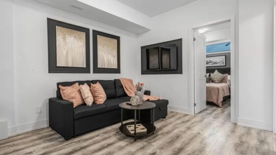 Private patio with BBQ grill at a rental home near Niagara Falls, perfect for up to 4 guests.