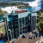 Classic horizon view of Niagara Falls from a Sheraton Fallsview Hotel room.