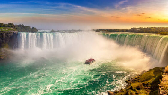 Niagara Falls long-term real estate investment opportunity near Horseshoe Falls at sunset