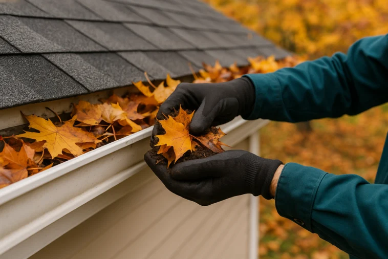 Professional gutter cleaning service in Niagara Falls removing autumn leaves and debris