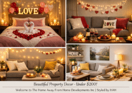 Romantic Valentine’s Week décor at a luxury short-term rental by Home Away From Home Developments Inc in Niagara Falls