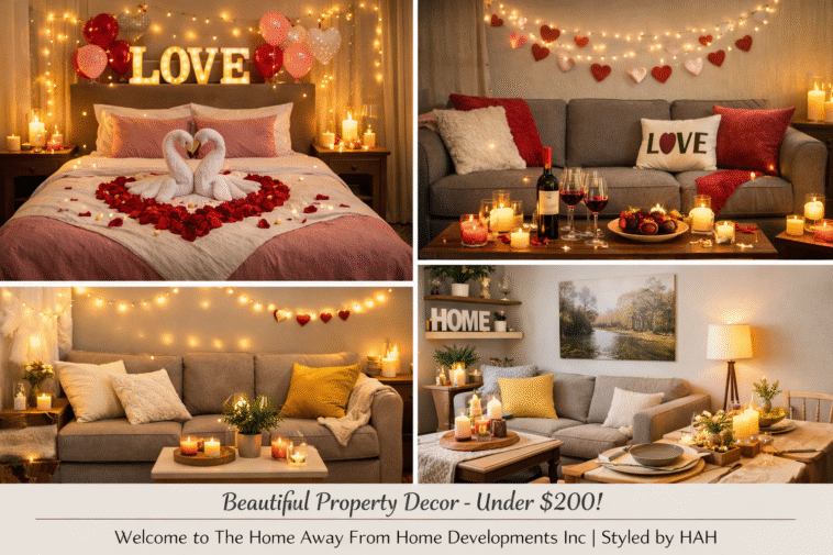 Romantic Valentine’s Week décor at a luxury short-term rental by Home Away From Home Developments Inc in Niagara Falls