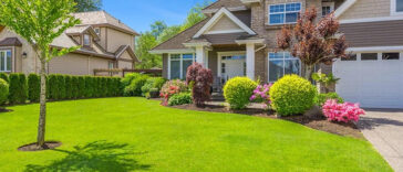 lawn care team mowing a lush green residential lawn in Niagara Falls