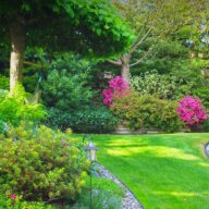 Lush green lawn in Niagara Falls being mowed by professional landscaping team
